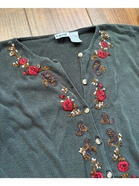 Vintage Capacity Woman Floral Embroidered Cardigan Sweater 2X Cottagecore Boho